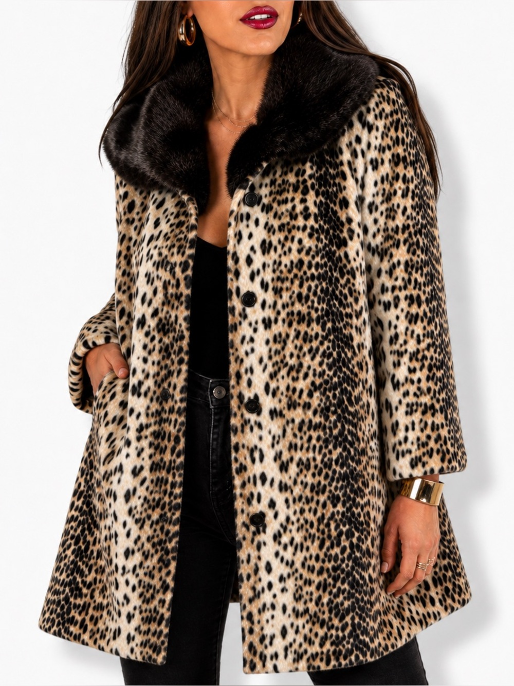 1950's leopard print fur swing coat
